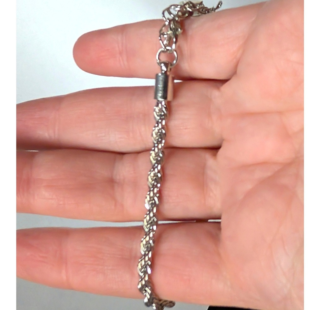 New Rope Chain Bracelet Anklet Adjusts Up to 10" Silver Tone Diamond Cut Twisted